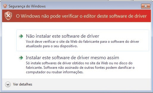 O Windows não pode verificar o editor deste software de driver -  Instalar software de drive mesmo assim