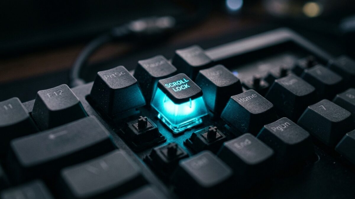 Tecla Scroll Lock em destaque no teclado mecânico