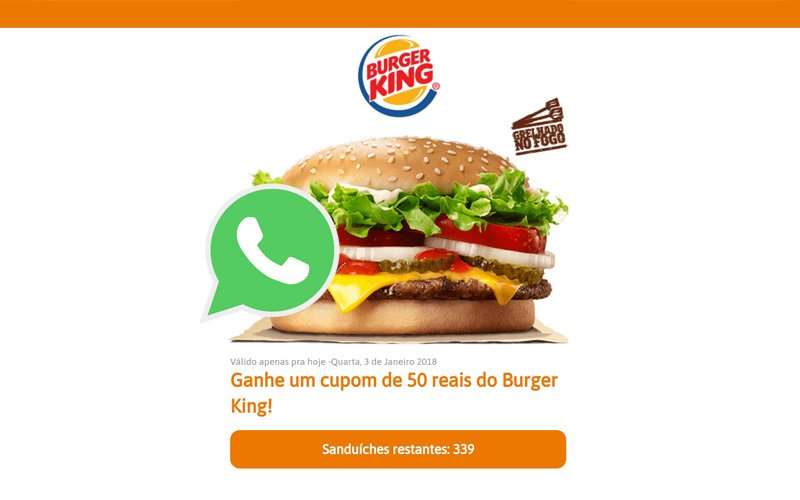 Imagem de Falsa promoção do Burger King oferece 50 reais de desconto no Whatsapp!