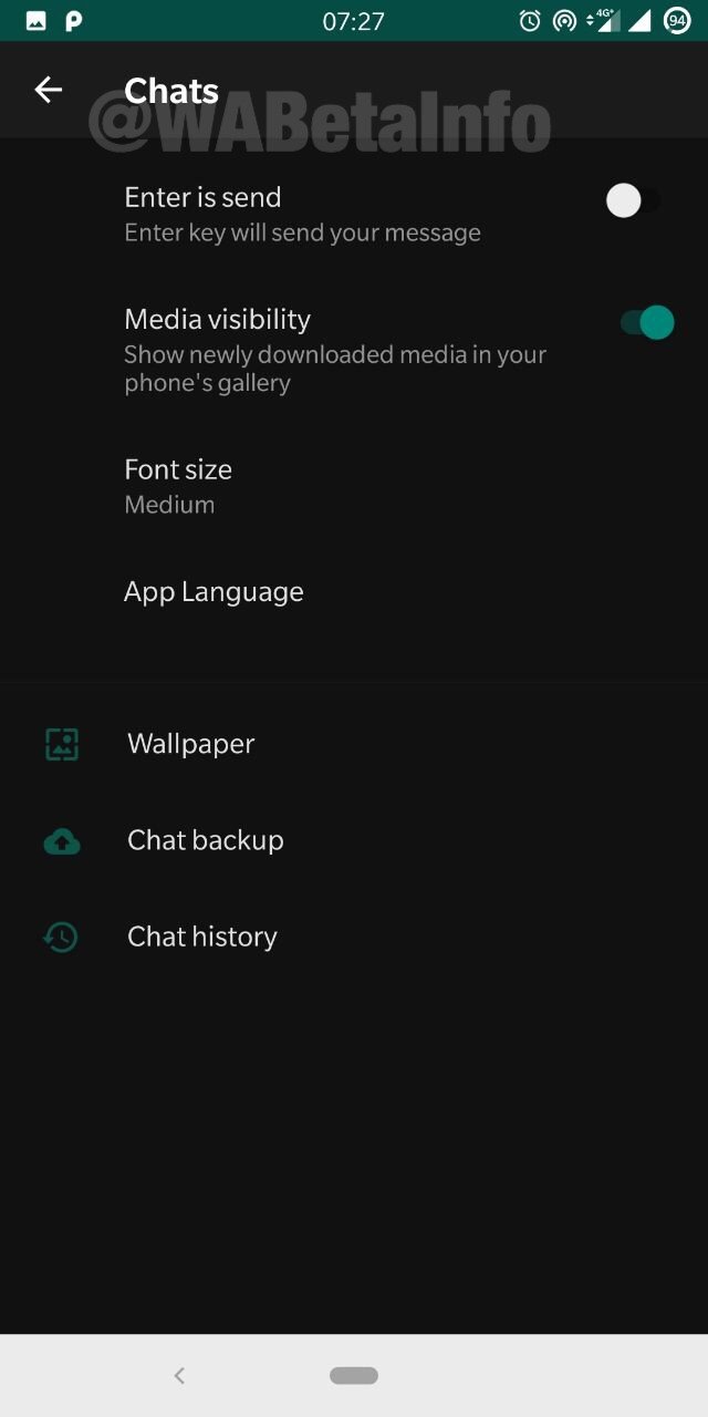 Configuração de chat no Dark Mode Whatsapp