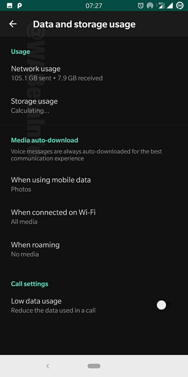 Dados e armazenamento no Dark Mode Whatsapp