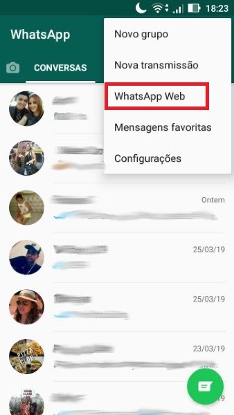 Sair / desconectar do Whatsapp web passo 2