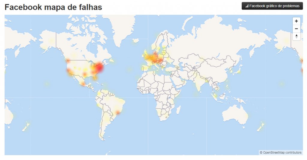 Mapa de falhas do Facebook fora do ar no mundo e no Brasil