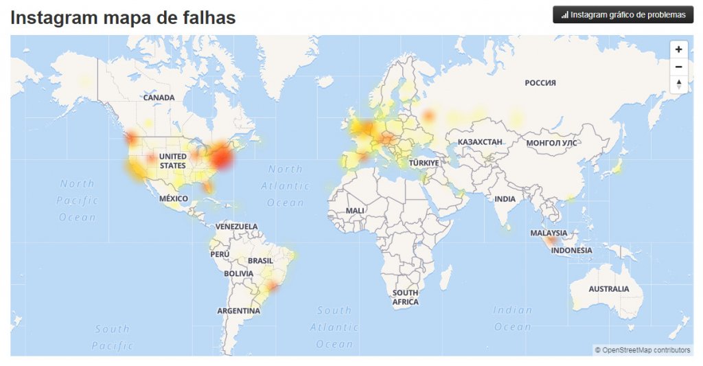 Mapa de falhas do Instagram fora do ar no mundo e no Brasil