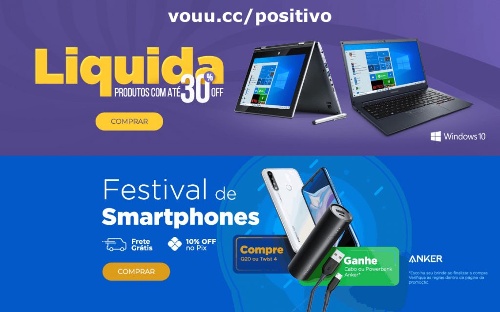 Positivo: até 30% de desconto e cupons de 100 e 50 OFF em computadores e celulares