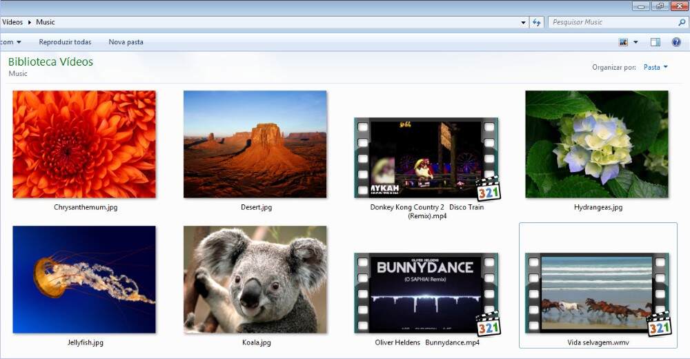 thumbnails no sistema operacional Windows