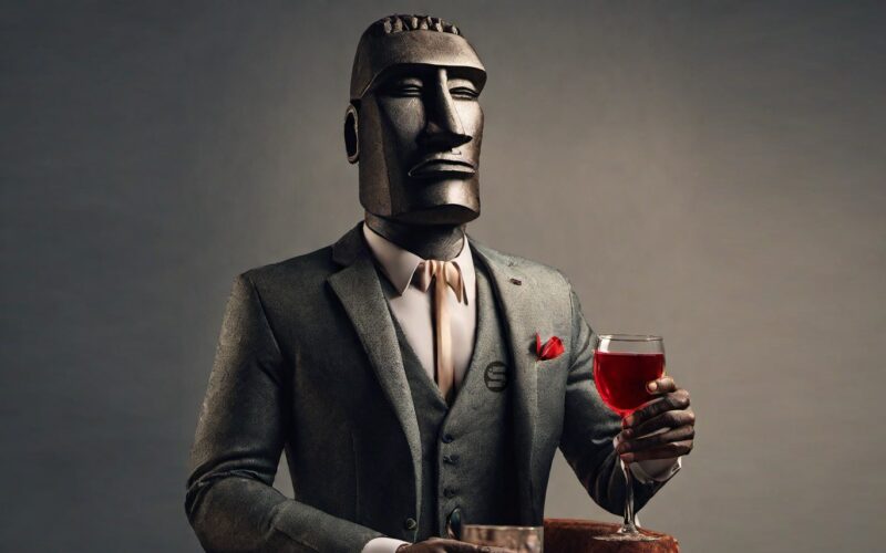 Moai In A Suit Drinking  Fino Señores /🗿 Moai Head Emoji and