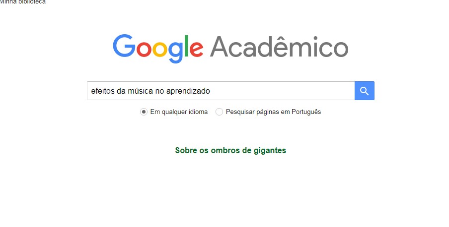 Página inicial do Google Acadêmico