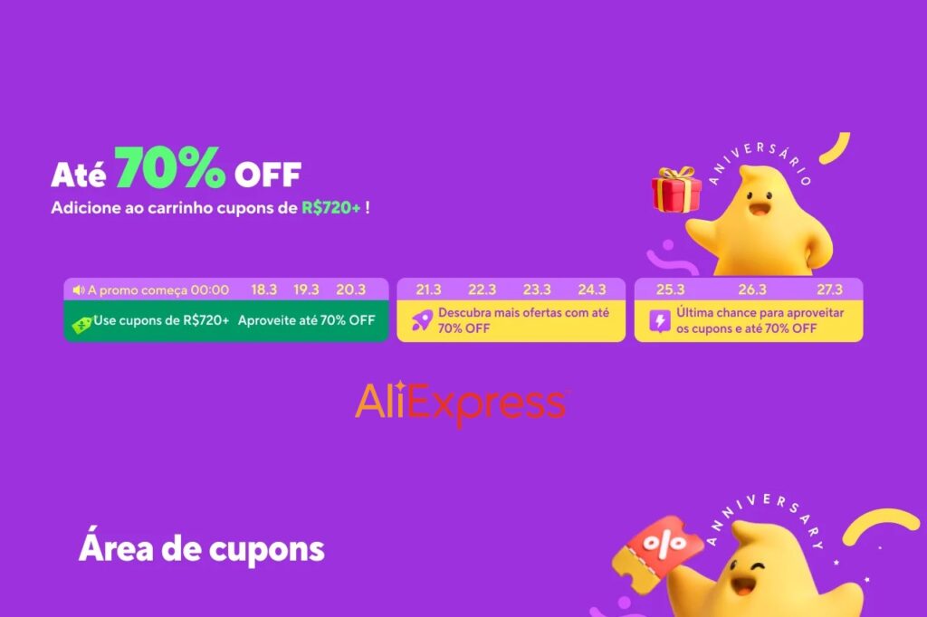 AliExpress: Cupon para economizar R$720+ na Semana do Consumidor e Aniversário da empresa são liberados para o Brasil
