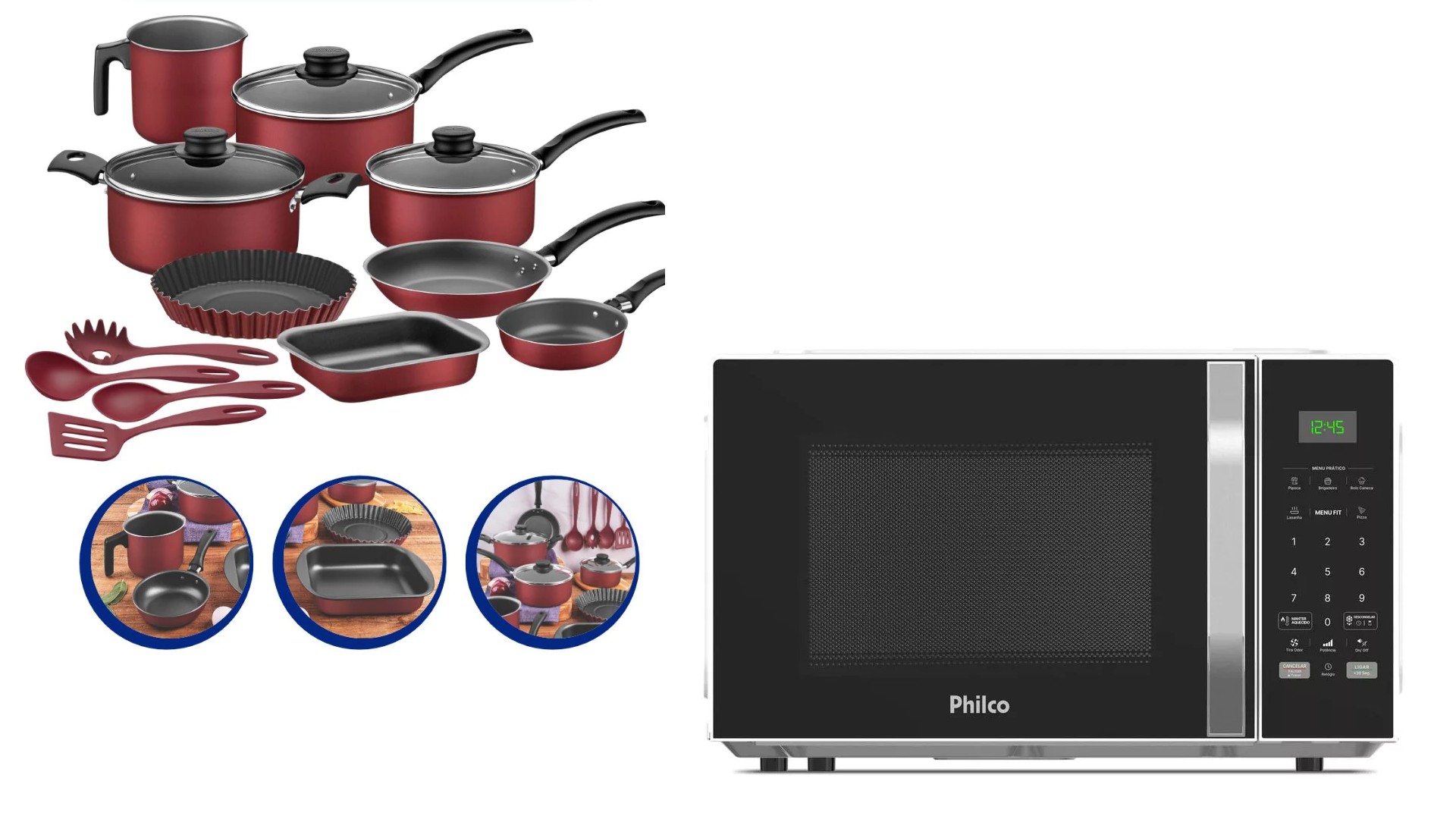 Só hoje na Shopee: Jogo de Panelas e Micro-ondas Philco até R$60 OFF