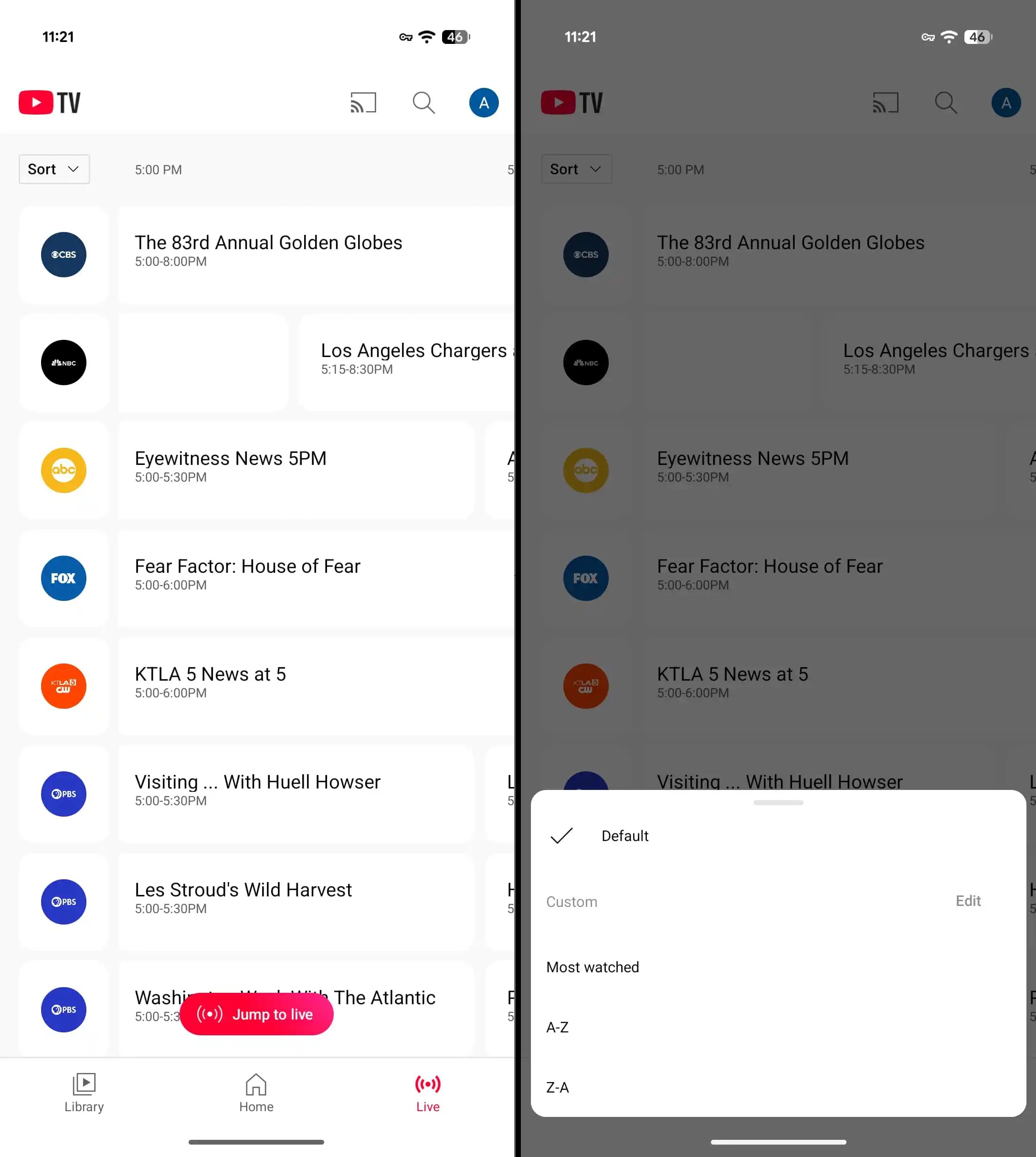 novo design do Guia ao Vivo - Vizualização