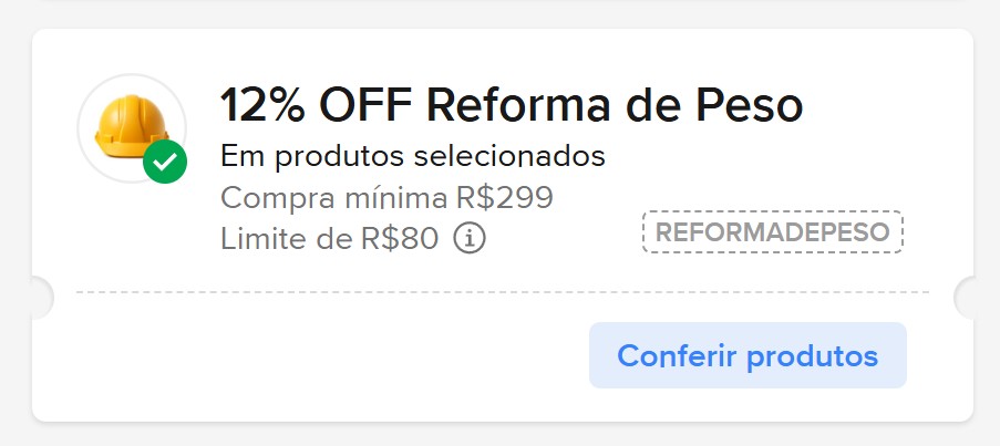 Cupom Reforma de Peso Mercado Livre