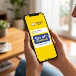 Smartphone exibindo o aplicativo do Mercado Livre com destaque para a promoção de cupom de desconto no domingo