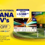 Banner promocional da Semana de TV\\\'s do Mercado Livre com fundo amarelo, exibindo modelos de Smart TV da Philco e LG sobre um campo de futebol.