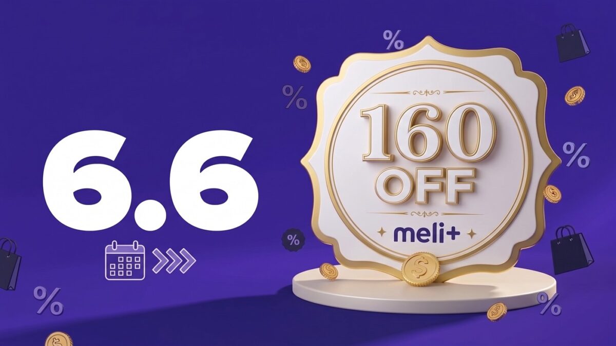 Logotipo do Mercado Livre Meli destacando vantagem em cupons de desconto durante o evento 6.6.
