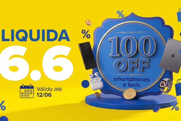 Banner promocional Mercado Livre 6.6 com foco em tecnologia e smartphones com desconto.