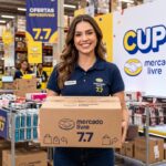 Banner promocional do Mercado Livre 7.7 com destaque para cupons de desconto