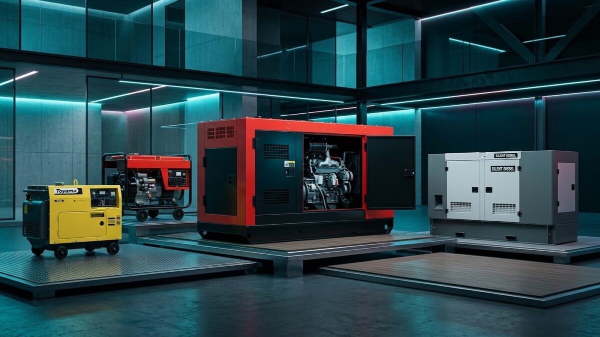 Grupo gerador a diesel moderno instalado em uma central de energia elétrica industrial