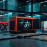 Grupo gerador a diesel moderno instalado em uma central de energia elétrica industrial