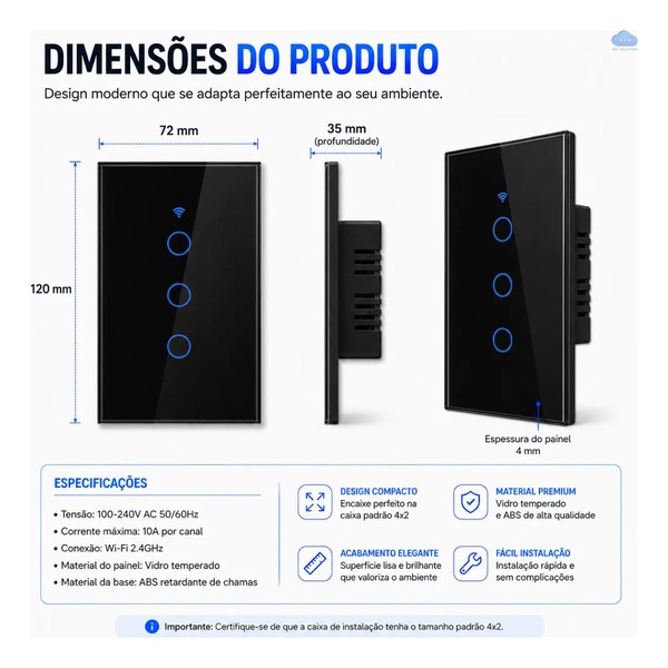 Interruptor Inteligente Touch Tuya Wi-Fi - Imagem 2