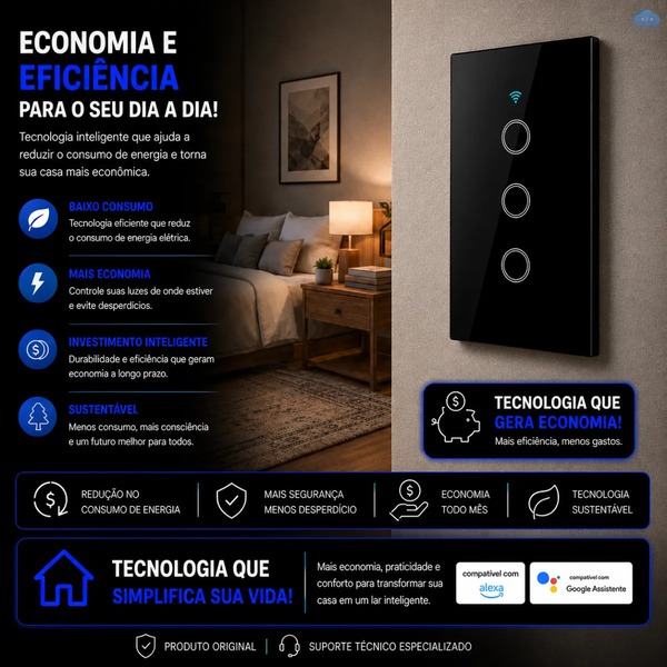 Interruptor Inteligente Touch Tuya Wi-Fi - Imagem 3