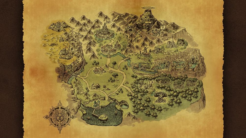 Mapa clássico em pergaminho do reino de Hyrule divulgado para o Nintendo Switch 2