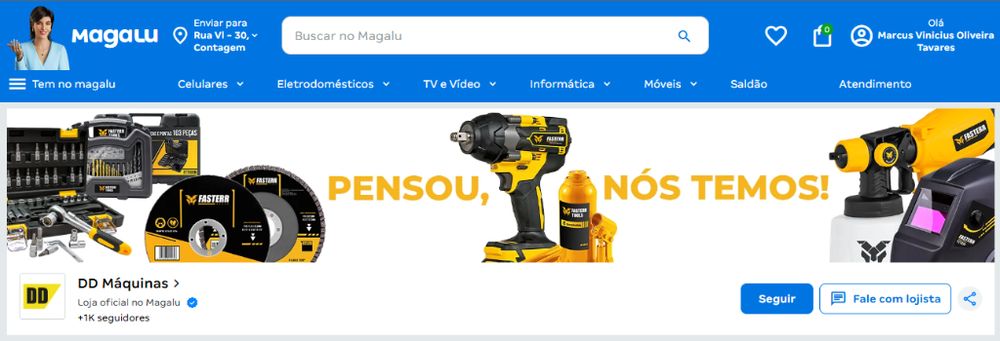 Loja oficial DD Máquinas no Magazine Luiza com banner Pensou, Nós Temos de ferramentas e equipamentos