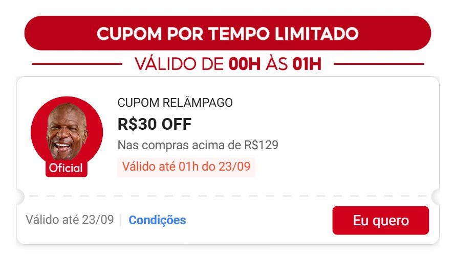 Cupom Relâmpago Shopee de R$ 30 OFF nas compras acima de R$ 129