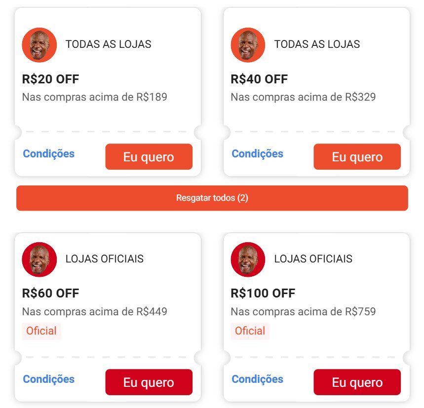 Cupons de desconto Shopee: R$ 20 OFF, R$ 40 OFF, R$ 60 OFF e R$ 100 OFF para Lojas Oficiais