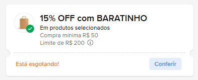 Comprovante do cupom de 15% OFF com até R$ 200 de desconto no Mercado Livre