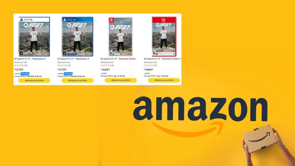 Capa promocional de EA Sports FC 27 na Amazon com desconto especial