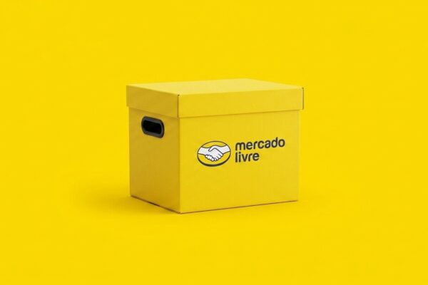 Cliente satisfeita com encomenda de tecnologia do Mercado Livre em estúdio iluminado