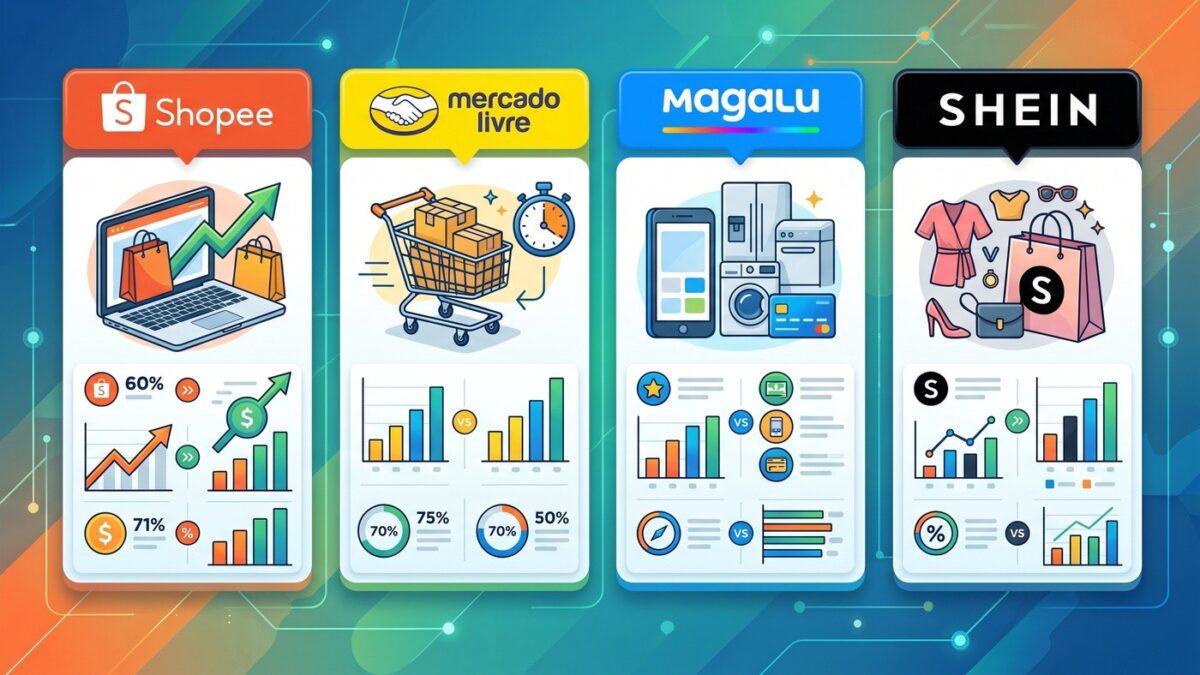 Janela de Comissão de Afiliados: Shopee, Mercado Livre, Magalu e SHEIN Comparados