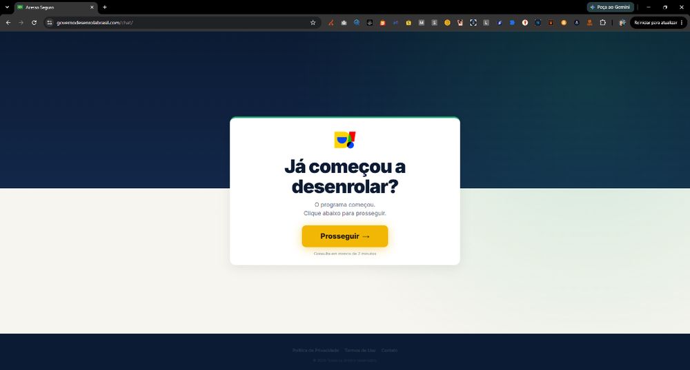 Tela inicial do golpe hospedada em governodesenrolabrasil.com/chat/