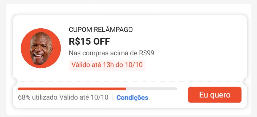 Comprovante de cupons ativos no aplicativo da Shopee durante o festival 10.10