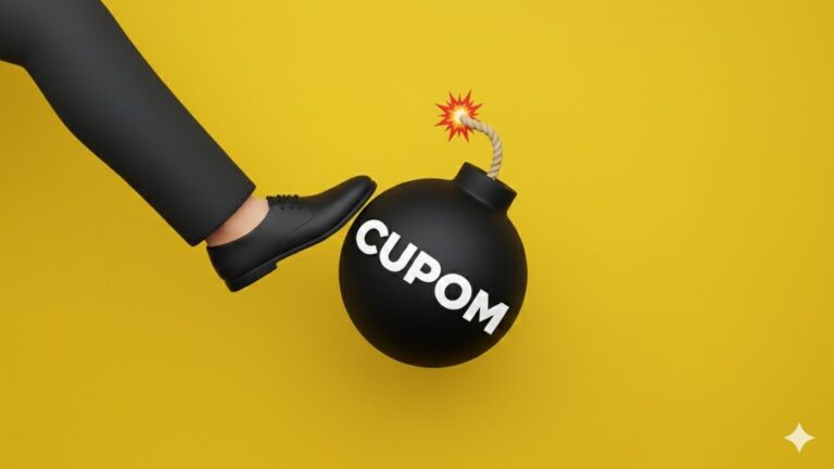 Embalagem e entrega oficial do Mercado Livre ilustrando cupons de desconto em ferramentas e livros