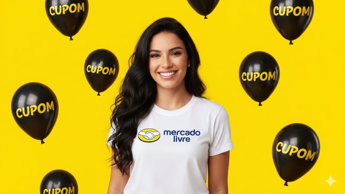 Entrega e pacotes do Mercado Livre em cenário profissional ilustrando cupons de desconto para Smart TVs e compras gerais