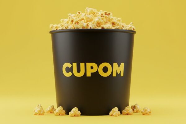 Embalagem e entrega oficial do Mercado Livre ilustrando cupom de 35% OFF em queima de estoque