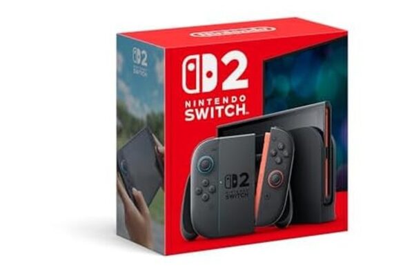 Console Nintendo Switch 2 em destaque com embalagem oficial e selo de oferta especial na Amazon
