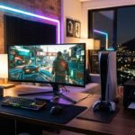 Setup gamer com PlayStation 5, controle DualSense e multifuncional Epson EcoTank