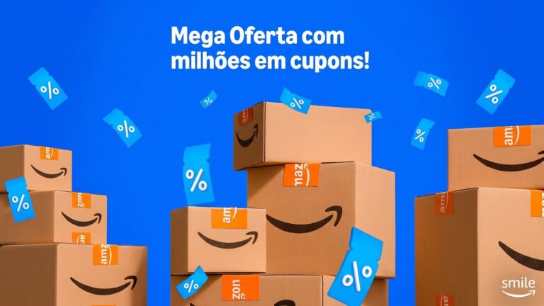 Caixa de entrega da Amazon Prime em destaque representando as promoções e cupons da Mega Oferta Prime 2026