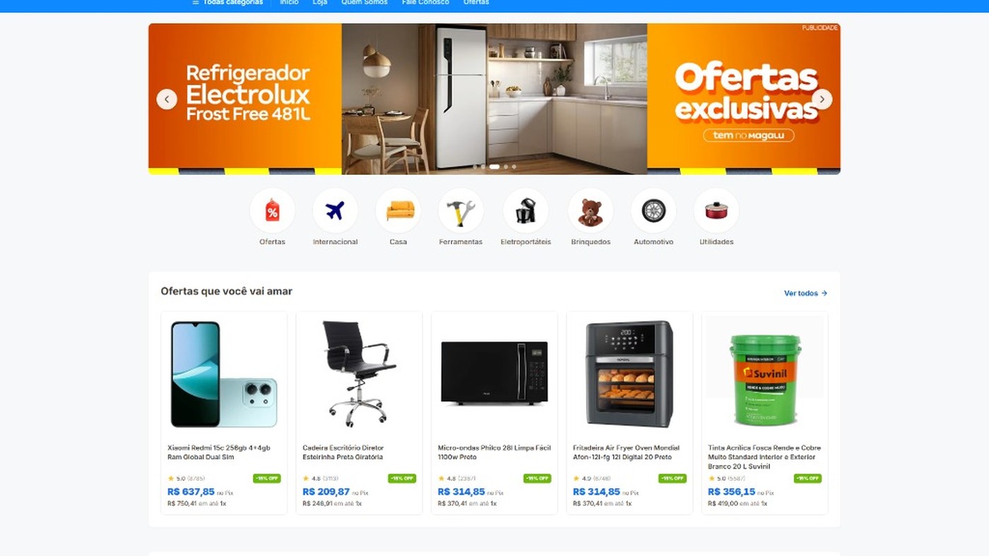Interface clonada do Magazine Luiza no domínio fraudulento minha-maga-online.com