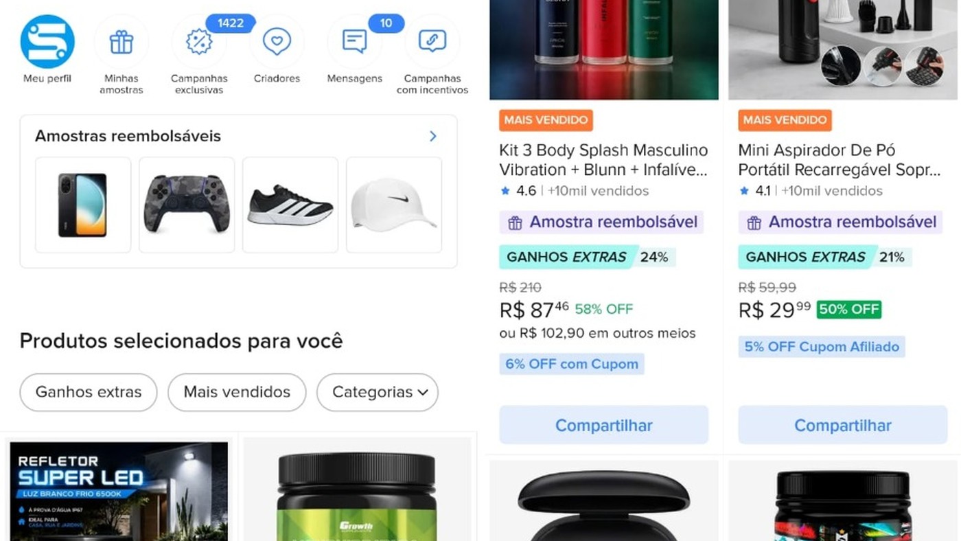 Central de Afiliados e Criadores do Mercado Livre com Amostras Reembolsáveis